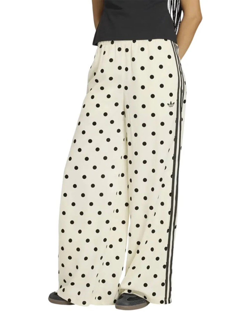 adidas Cream Wide-Leg Polka Dot Track Pants with Black Stripes